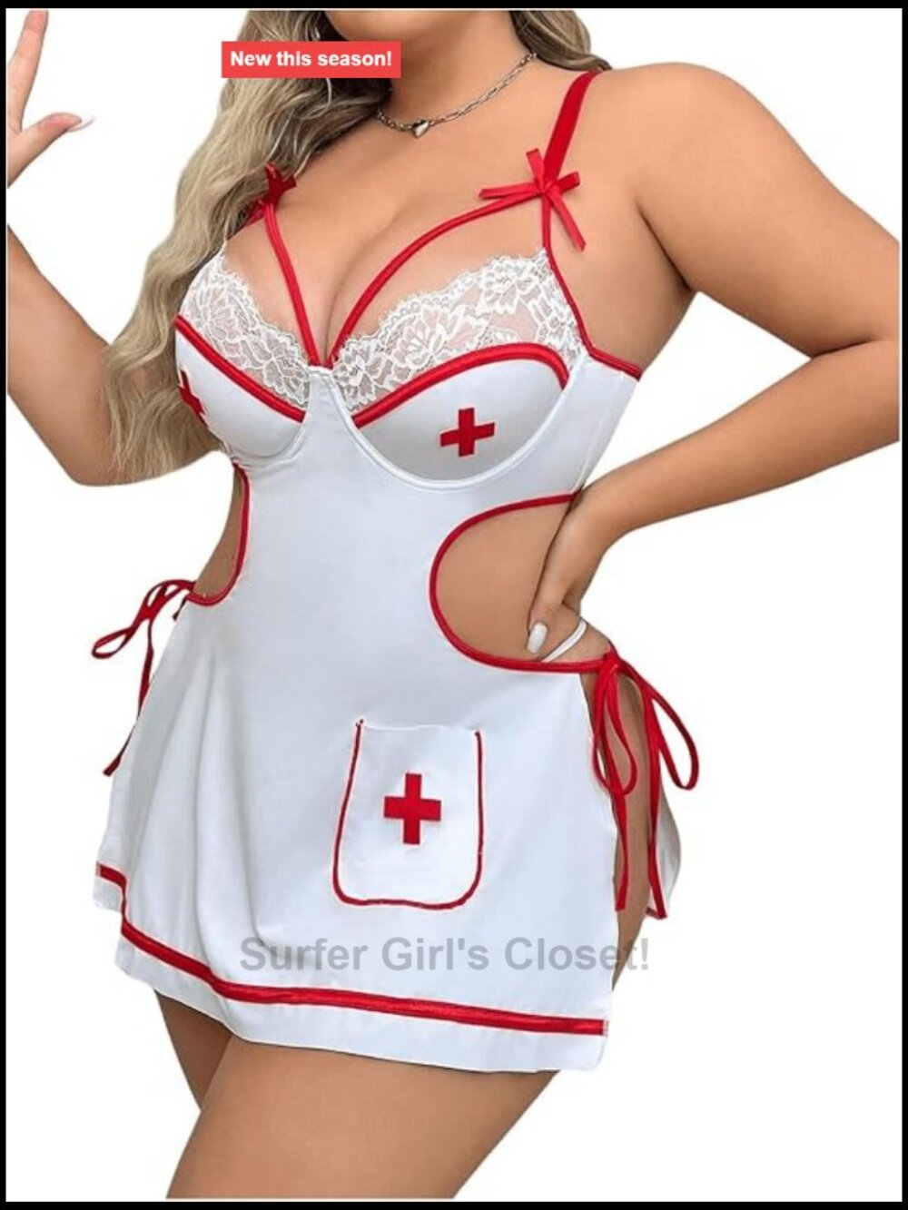 Plus Size Nurse Babydoll Lingerie Set with G-String & Headpiece